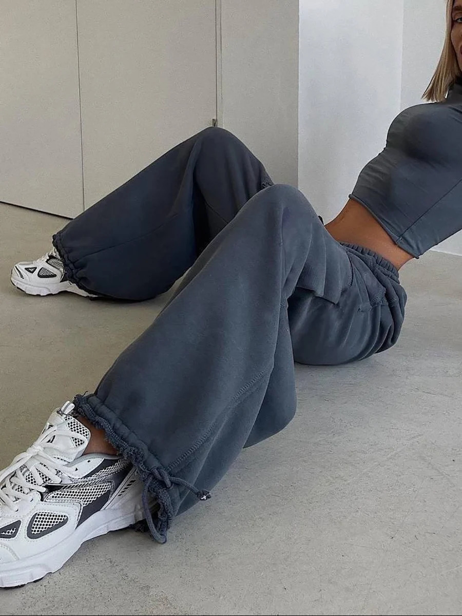 Grey Sweatpants Women Baggy Korean Style Oversize Wide Leg Sports Pants Autumn Trouser Casual Vintage Harajuku Fashion 250624