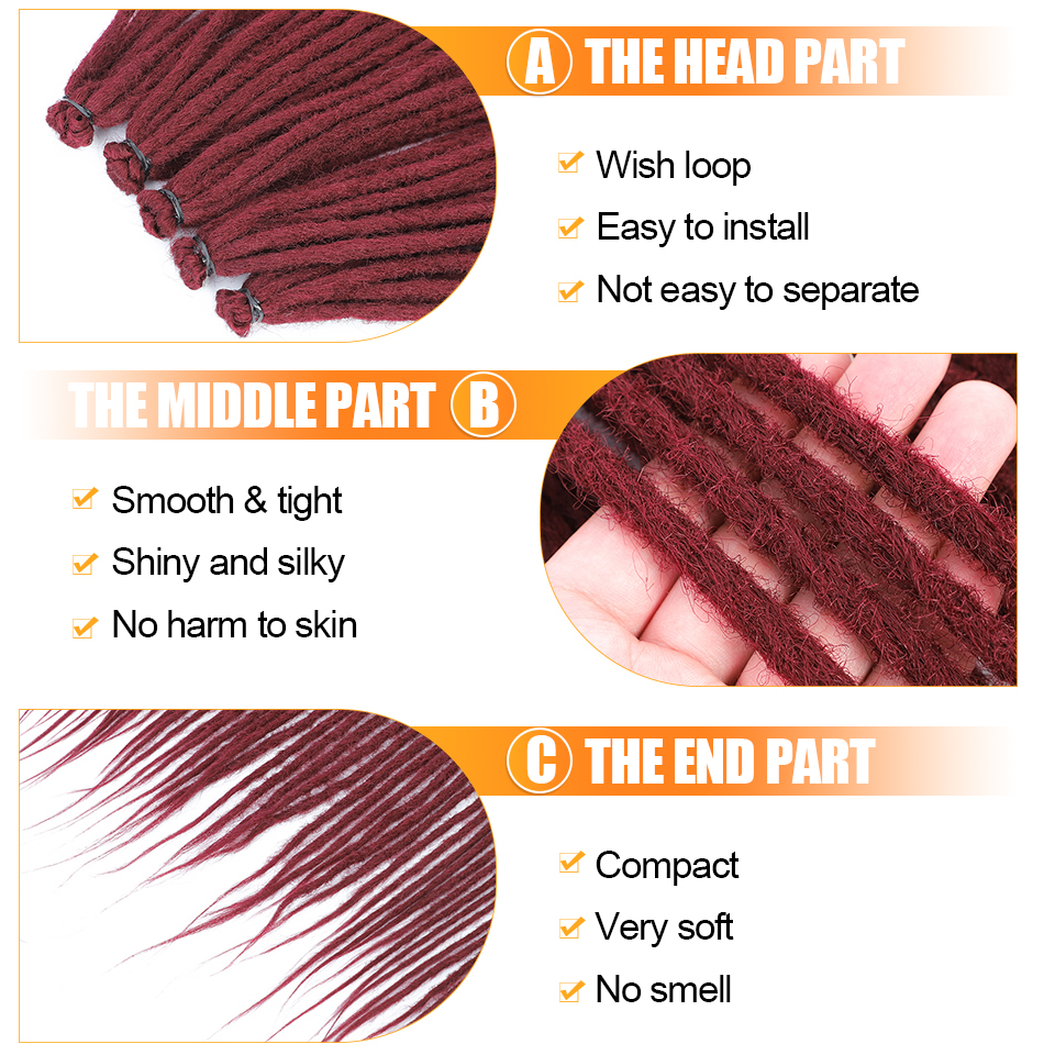 Long Soft Natural Artificial Dreadlock Crochet Braids Synthetic Handmade Dreadlocks Hair for Women and Men 10 Roots Per Pack
