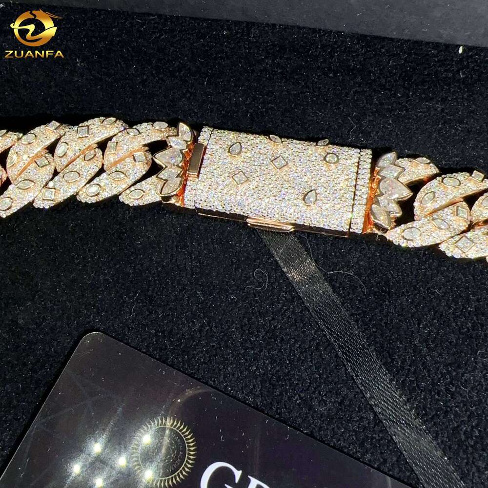 Hip Hop Jewelry Sterling Sier 20Mm Necklace Iced Out VVS Cubic Zirconia Miami Cuban Chain Gold Plated