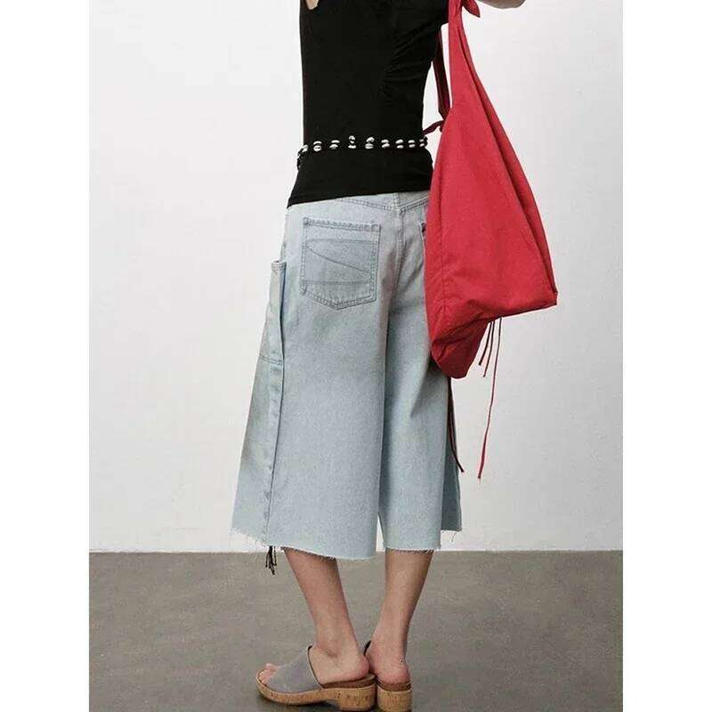 hoodie Wear American Vintage Y2k 2000S Blue Cargo Jeans Women Haruku Oversized Baggy Pants Summer Streetwear Retro Denim Shorts jacket