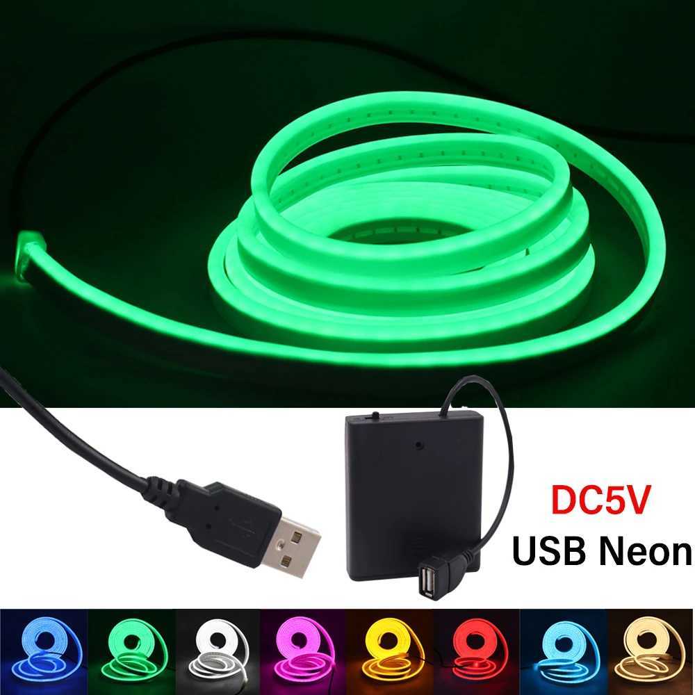 USB Neon LED Strip Light 5V 120LEDs/m SMD 2835 Waterproof Flexible Neon Rope Tape with Battery Box for Home Decoration 0.5-3m W250701