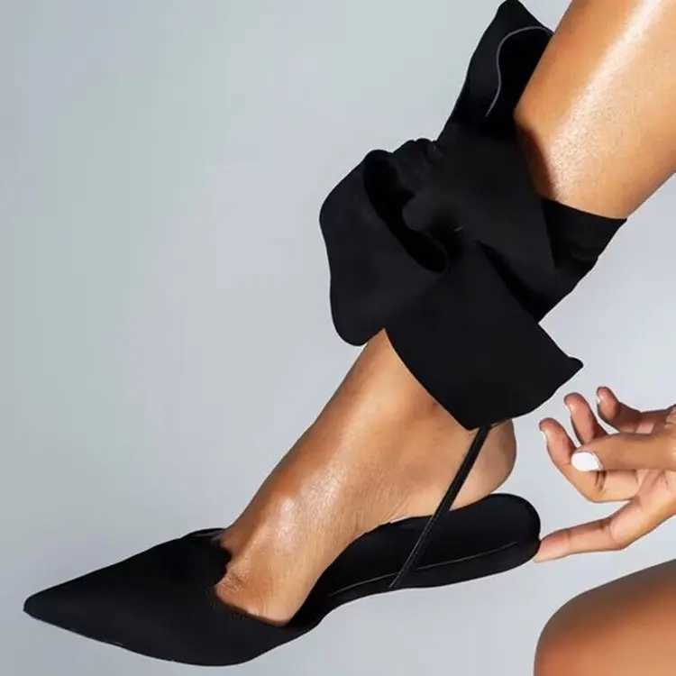 Sexy Womens Flat Ballet Shoes with Bow Designer Pointed Lace Up Party Sandals Trend Summer Slingback Sandals Women Plus Size 35~42 M250702