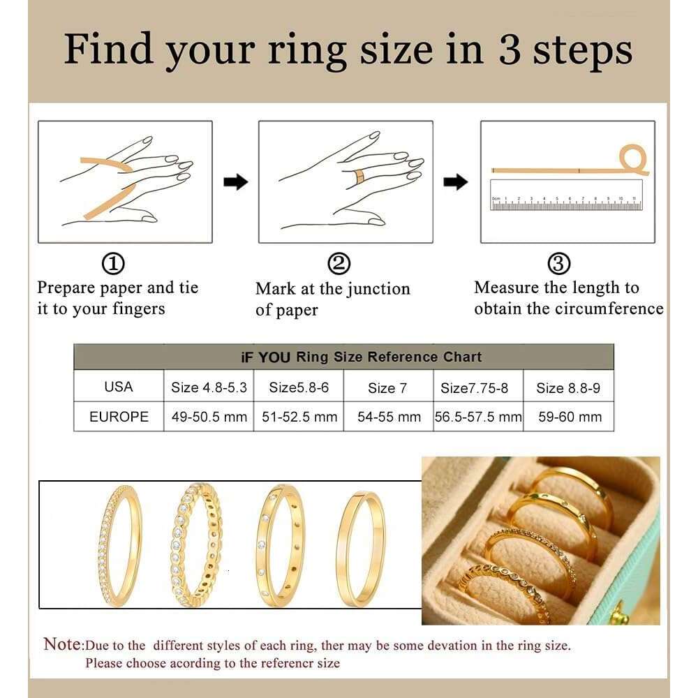 Designer ring Non Trendy 3 14K Gold Plated Jewelry for Women Dainty Stackable Cubic Zirconia Knuckle Ring Set Statement Chunky Stacking Band Rings Siz