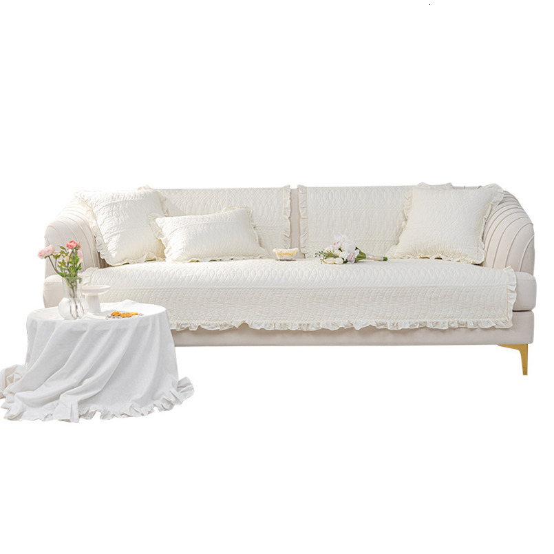 Korean Style Pure Cotton Sofa Cushion, All-Season New Solid Color Non-Slip Fabric, Simple Modern Living Room Backrest Cover