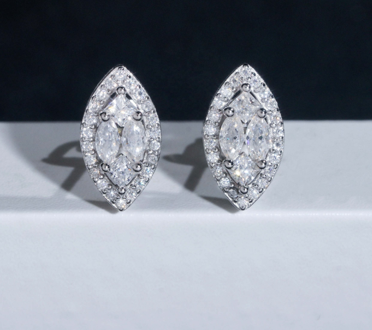New Style Fashion High Quality Fancy Marquise Shape Hip Hop 925 Silver Moissanite Stud Earrings