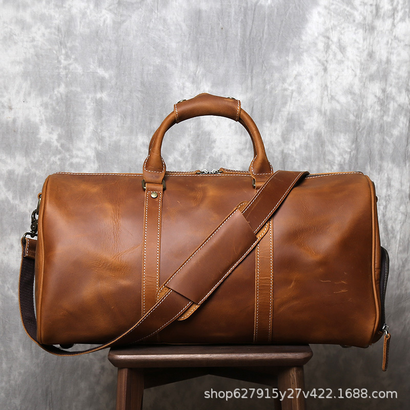 Crazy Horse Leather Mens Bag Travel Bag Genuine Leather Large Capacity Luggage Bag Top Layer Cowhide Mens Bag