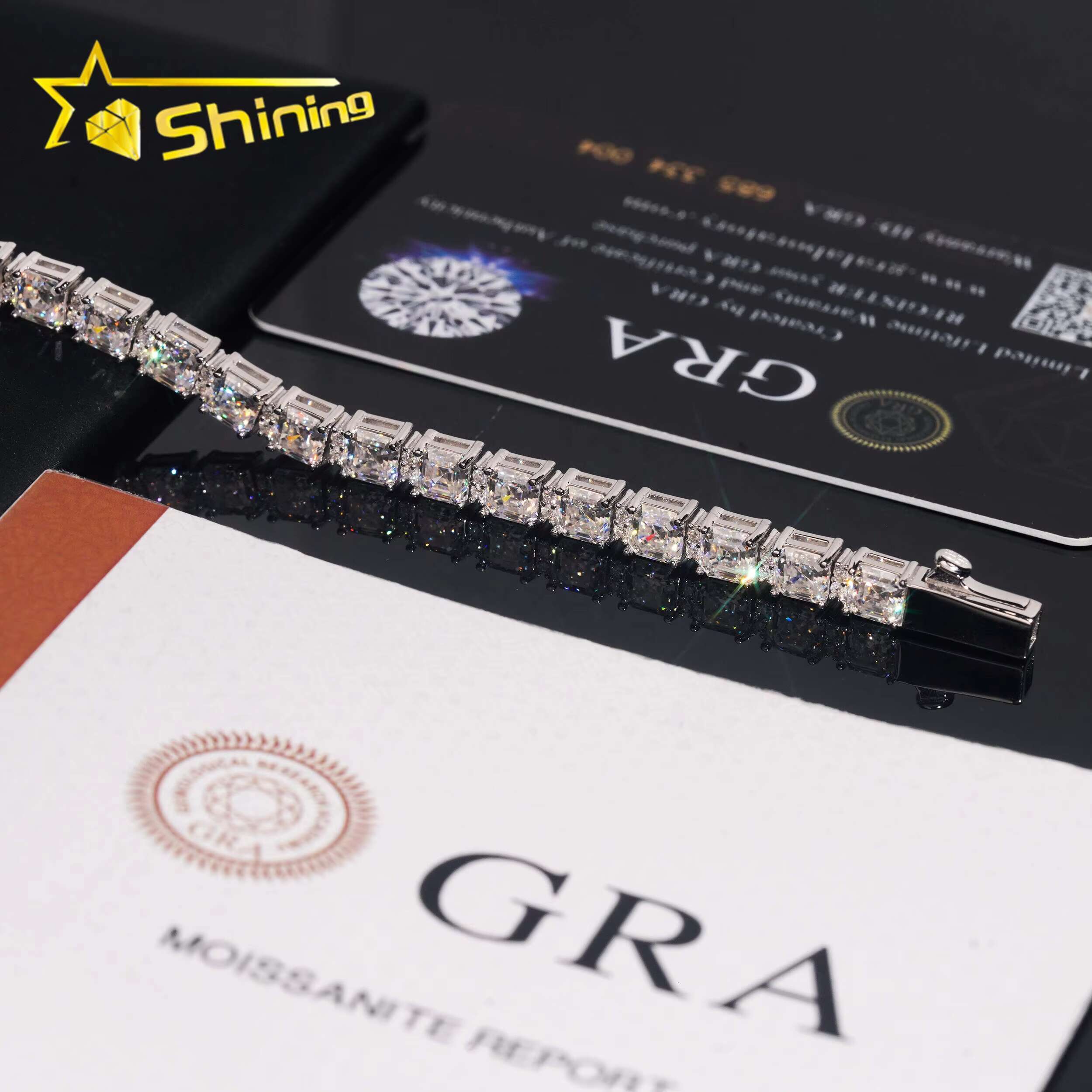Luxury Jewelry Diamond Tester Pass GRA Certified Moissanite VVS High Quality Cut 5*5mm 925 Silver Tennis Bracelet