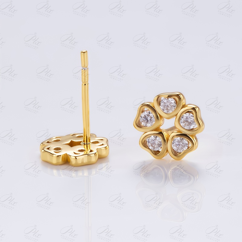 Wholesale Flower Shape Tiny Moissanite Stud Earrings Rose Gold 925 Sterling Silver Hypoallergenic Moissanite Small Earring for Women