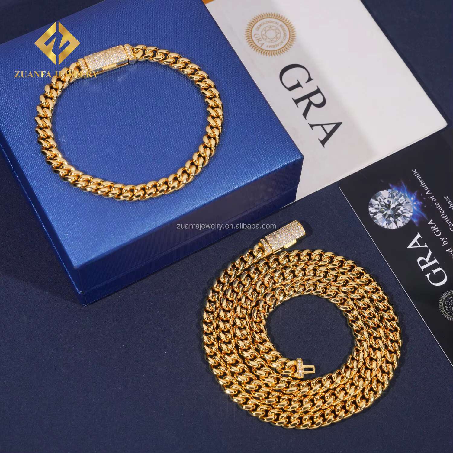 Stock 6mm 8mm Iced Out Man Hip Hop Jewelry 14k Gold Plated 316L Stainless Steel Moissanite Diamond Miami Plain Cuban Link Chain