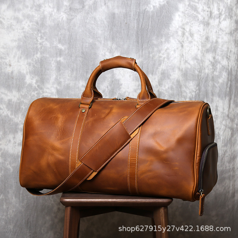 Crazy Horse Leather Mens Bag Travel Bag Genuine Leather Large Capacity Luggage Bag Top Layer Cowhide Mens Bag