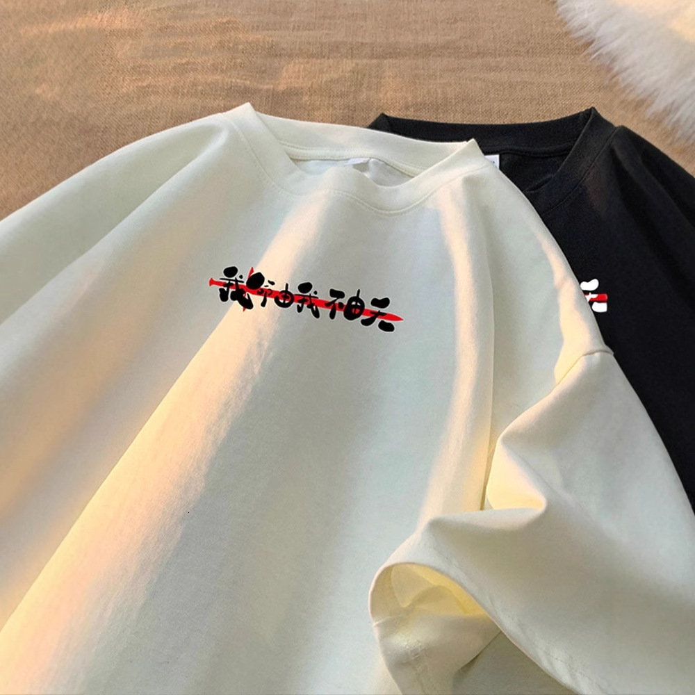 National Trend Round Neck Short Designer Short Sleeves Sleeve T-shirt For Men 2025 Summer New Loose Trendy Brand Cool Personality Printed Five-quarter