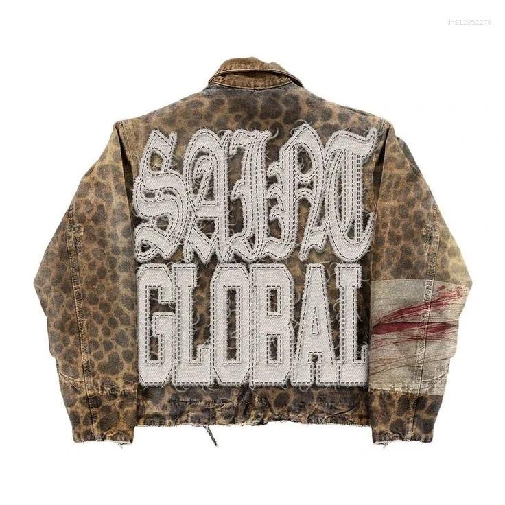 Men's Jackets Streetwear Vintage Leopard Camouflage Jacket Y2K Coats Men Women Hip Hop Letter Patchwork Embroidery Oversized Clothes