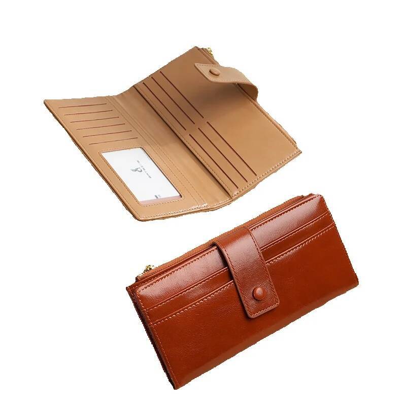 Designer Wallet Oil Wax Leather Full PU High-end Business Casual Long Women's Wallet Luxury Bag Evening Bag Fresh Simple Style Women's Bag