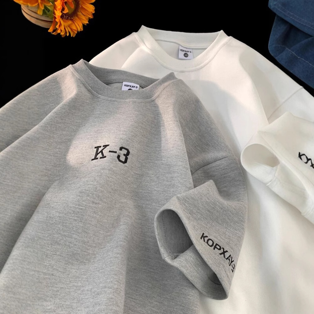 Letter Print Heavyweight Short Sleeve T-shirt Designer Short Sleeves For Men Summer American Retro Tee Shirt Youth Loose Round Neck Clothing