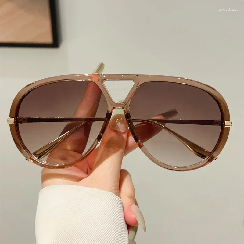 Sunglasses Oversized Pilot 2025 In Vintage Double Bridge Sun Glasses Women Trendy Luxury Brand Design Outdoor Shades
