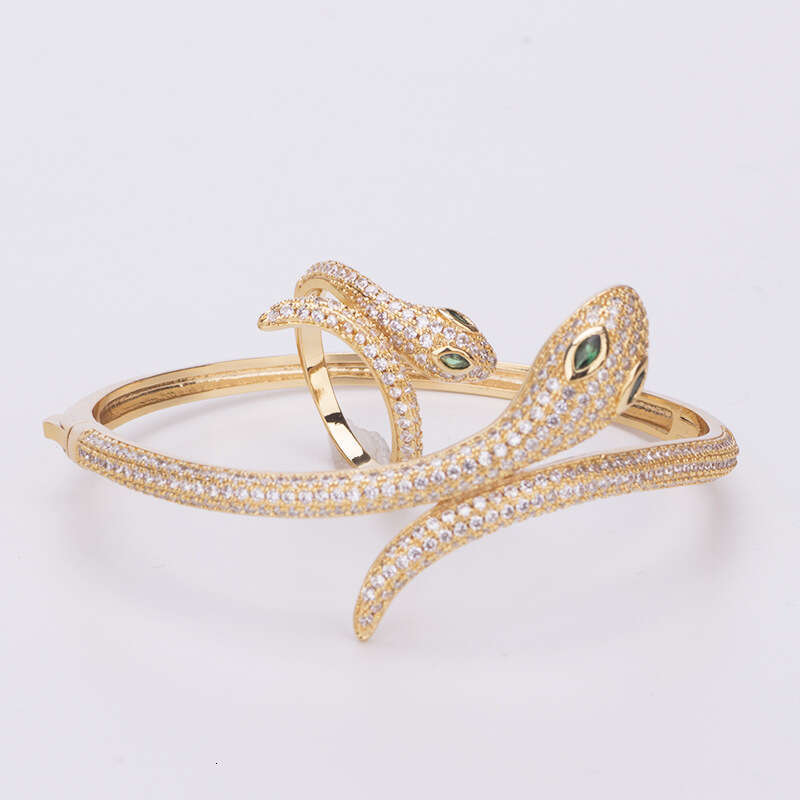 DHCollections Serpent Bracelet - Gold/Rose Gold/Silver Plated Snake Jewelry with Stones for Women (17.1cm Inner Circumference)