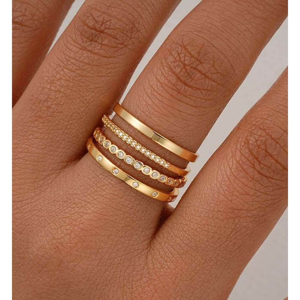 Designer ring Non Trendy 3 14K Gold Plated Jewelry for Women Dainty Stackable Cubic Zirconia Knuckle Ring Set Statement Chunky Stacking Band Rings Siz