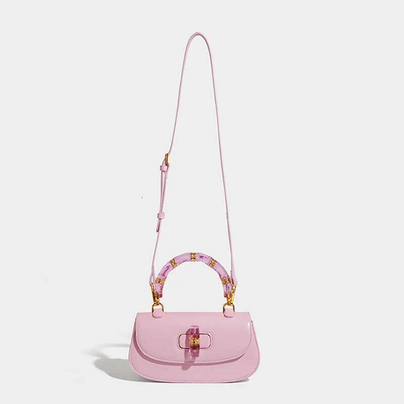 Fashion Brand Handbags New Style Bamboo Handle High-Grade Leather One-Shoulder Retro Exquisite Women's Messenger Bag
