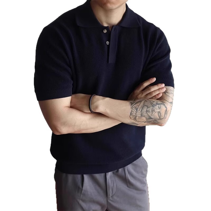 Direct Supply American Style Hidden Placket Turn-down Collar Summer short sleeves Knitted Polo Short Sleeve T-shirt Designer T-shirt Casual Business R