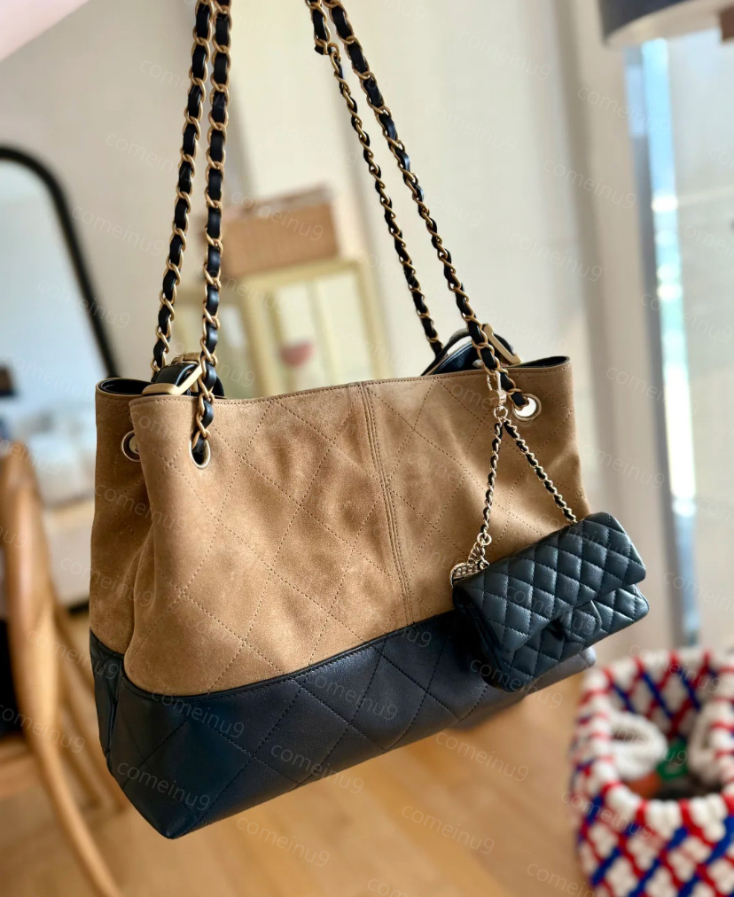 2025A Suede Calfskin Hobo Shopping Bags Large Tote Tone Beige Black Lambskin Chain Strap Shoulder Crossbody Bag Women's Underarm Designer Handbags Mirror Quality