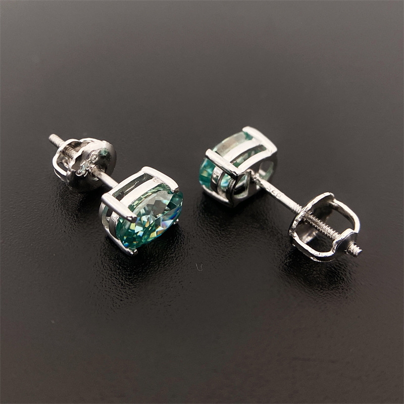 New Arrival Unisex Blue Green Oval Cut Iced Out VVS 925 Sterling Silver Moissanite Hip Hop Earrings