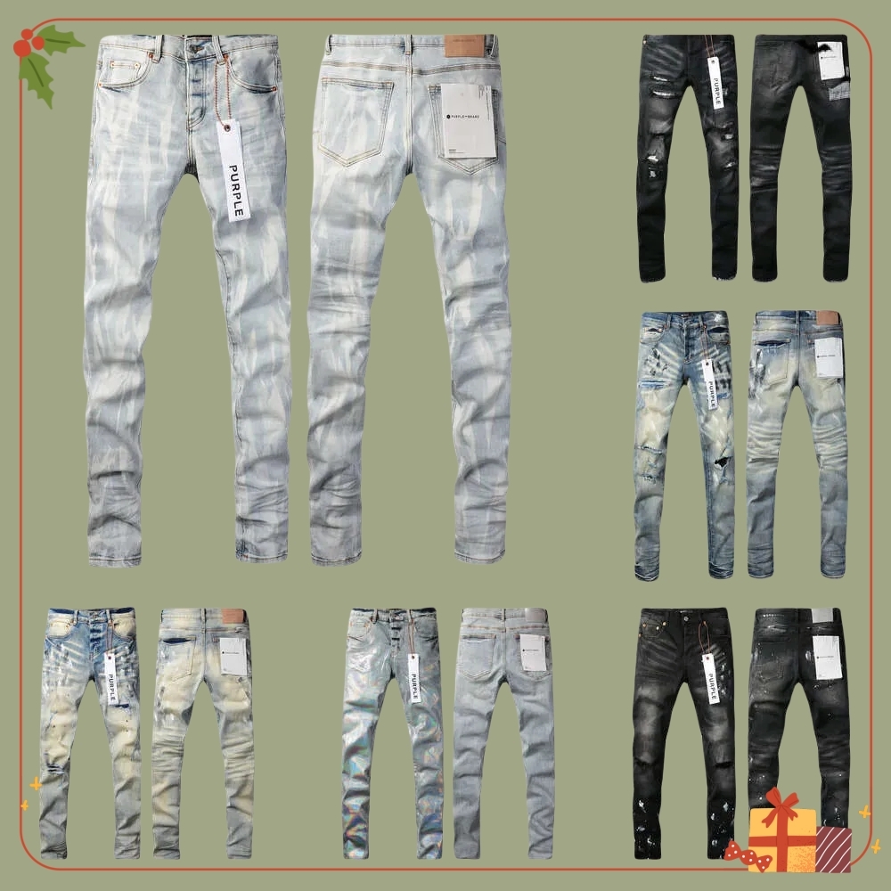 2025 NEW purplejean Mens Trousers Denim Designer Jeans Men Black Pants High-End Quality Straight Retro Ripped Biker Jean Slim Fit Motorcycle Clothi 19