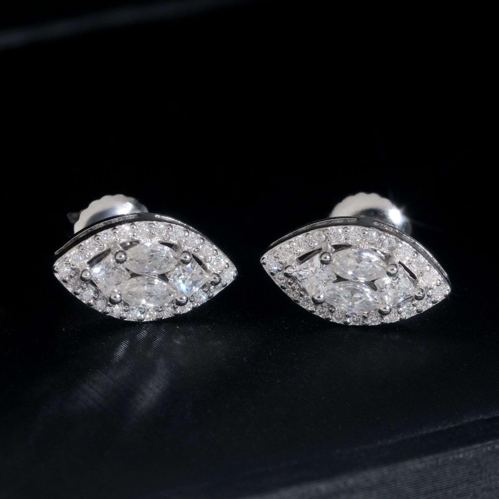 New Style Fashion High Quality Fancy Marquise Shape Hip Hop 925 Silver Moissanite Stud Earrings