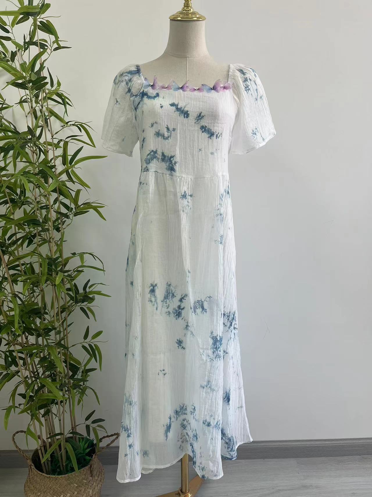 DD360 Sleeveless Tie-Dye Dress Blue Dye Suspender Dress Summer Dress Tie-Dye Dress