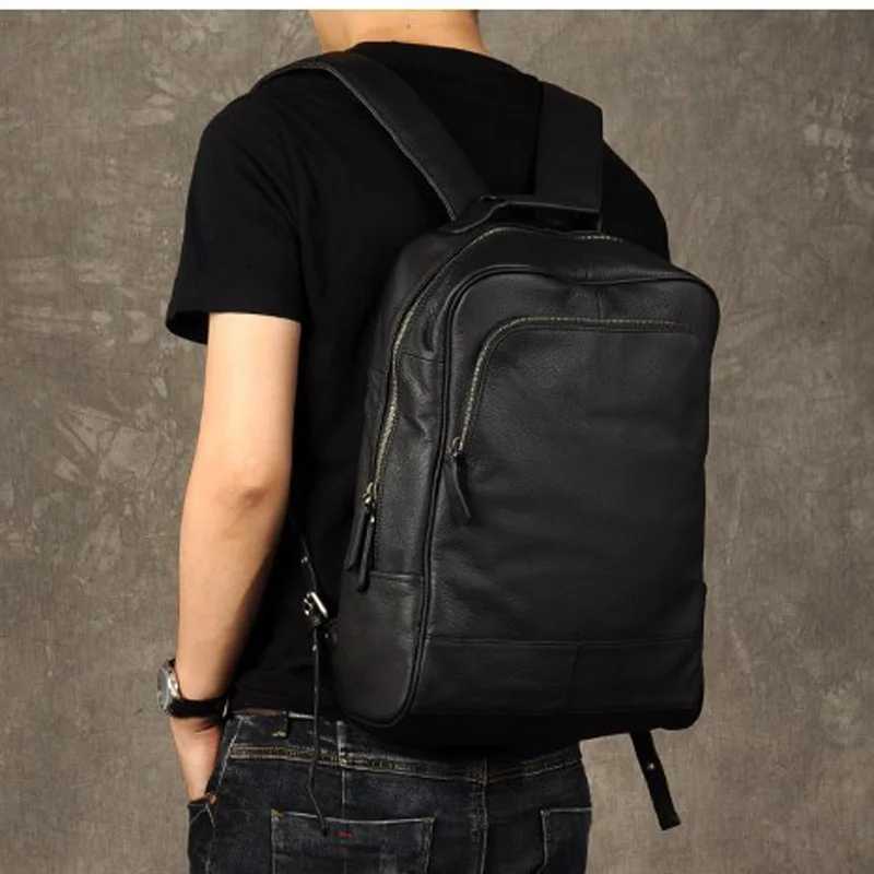 High Quality Fashion Genuine Leather Backpack Men Bagpack Student School Bag Backpack daily male Rucksack large Knapsack Black Z250702