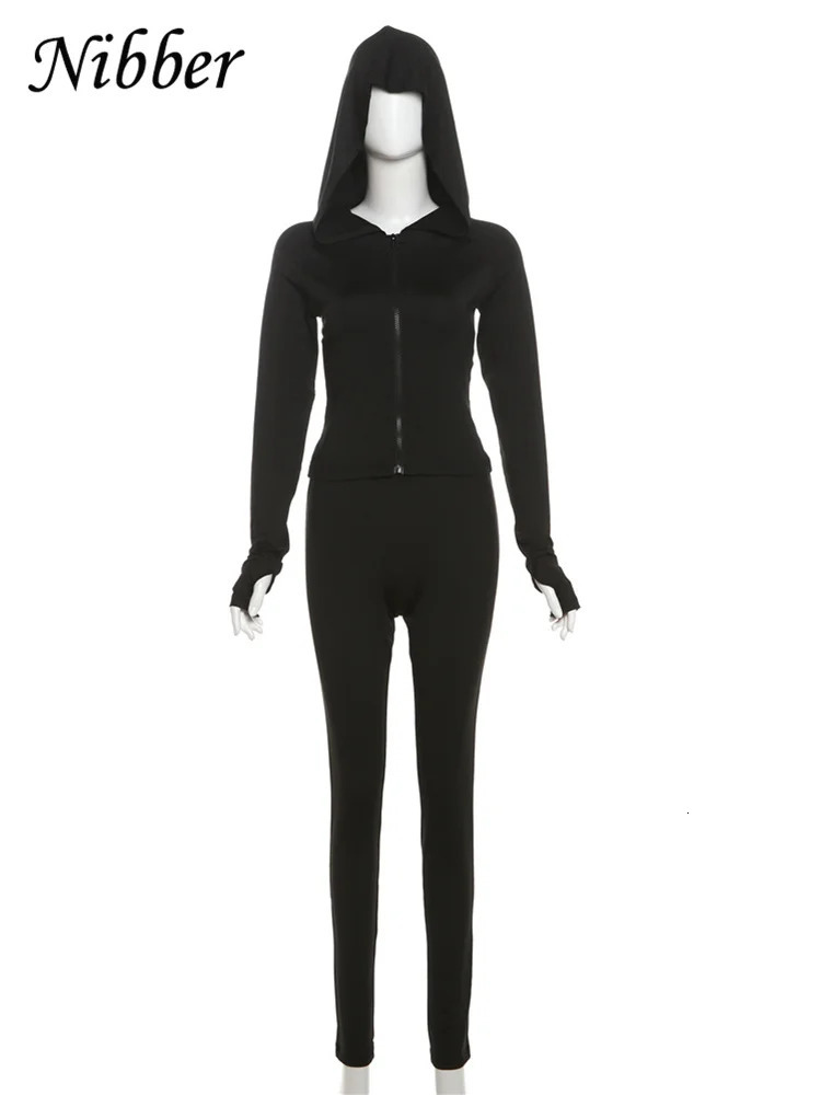 Nibber Sporty Casual 2 Piece Set Women Tracksuit Hooded Zip Crop TopsLeggings Fitness Soft Stretch Streetwear Activity Suit 250709