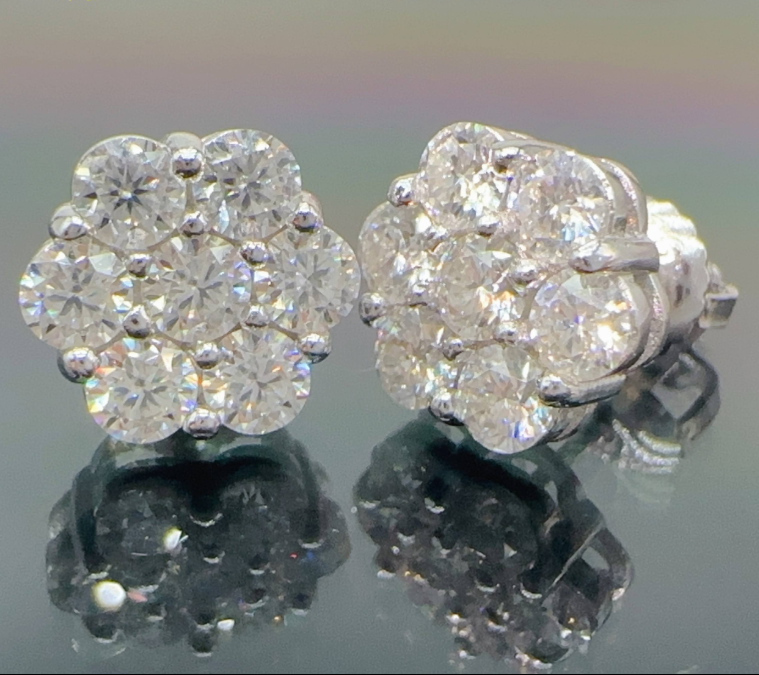 Iced Out Cluster Lab Diamond Earrings Screw Back 925 Silver Flower Vvs Moissanite Stud Earrings for Men Women