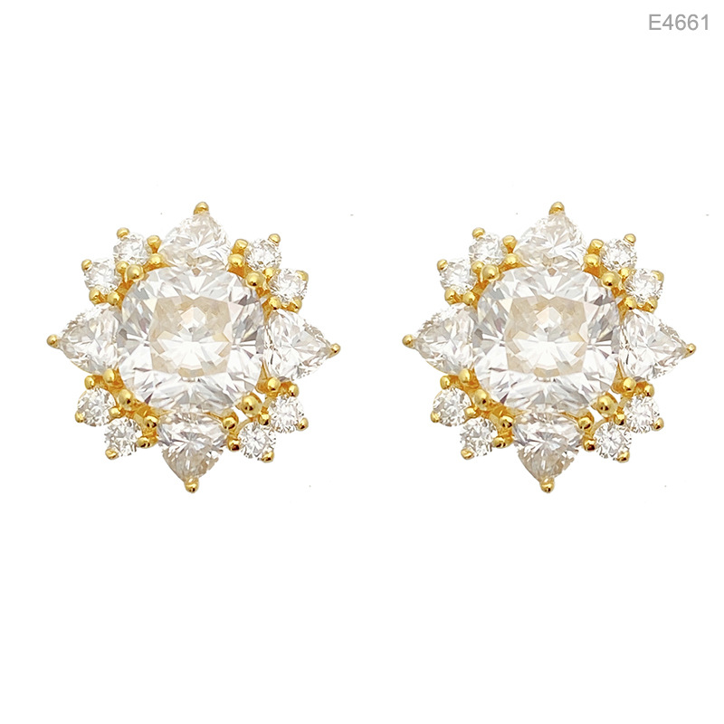 Diamond Tester Certified 925 Sterling Silver Gold Plated VVS Diamond Moissanite Stud Earrings Cluster Earring