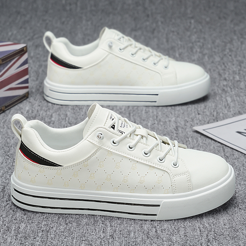 Board shoes, men's shoes, summer high-end feel, leather soft sole, casual, internet famous, popular, white shoes