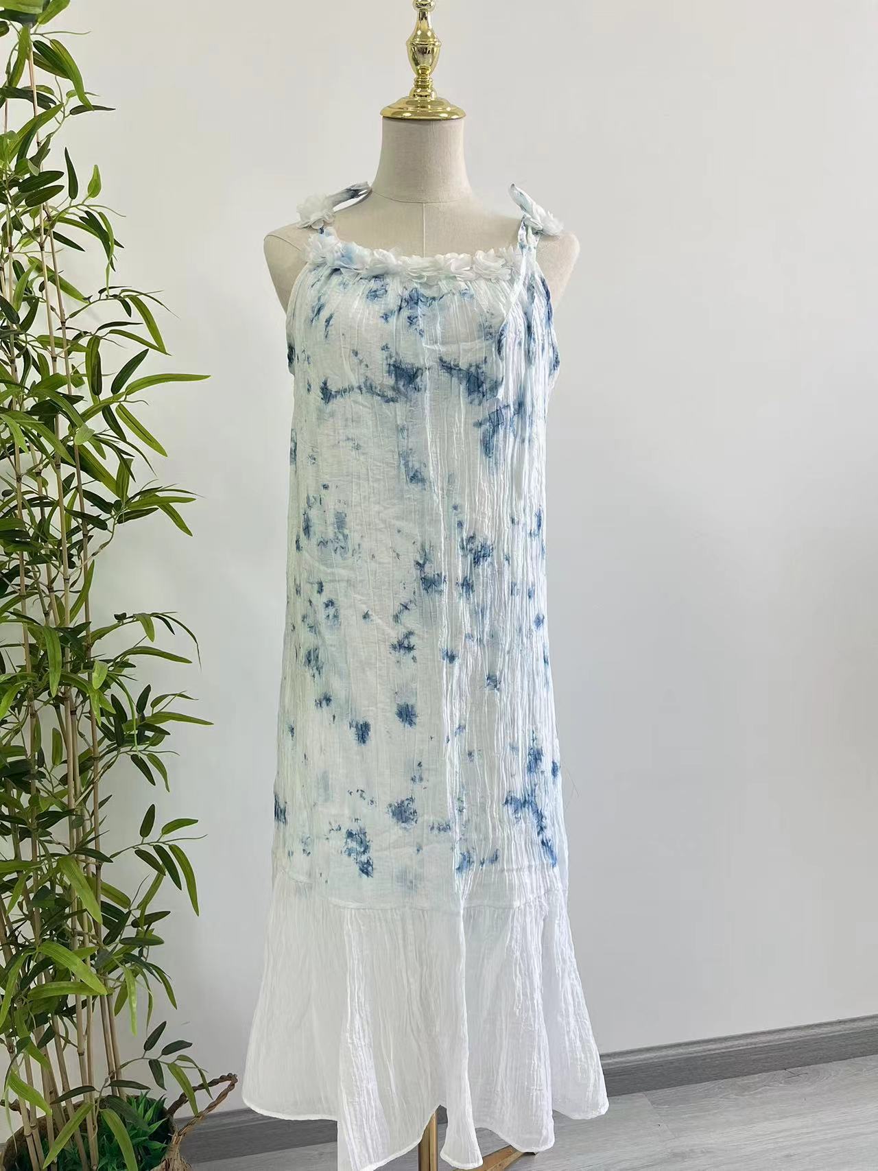 DD360 Sleeveless Tie-Dye Dress Blue Dye Suspender Dress Summer Dress Tie-Dye Dress