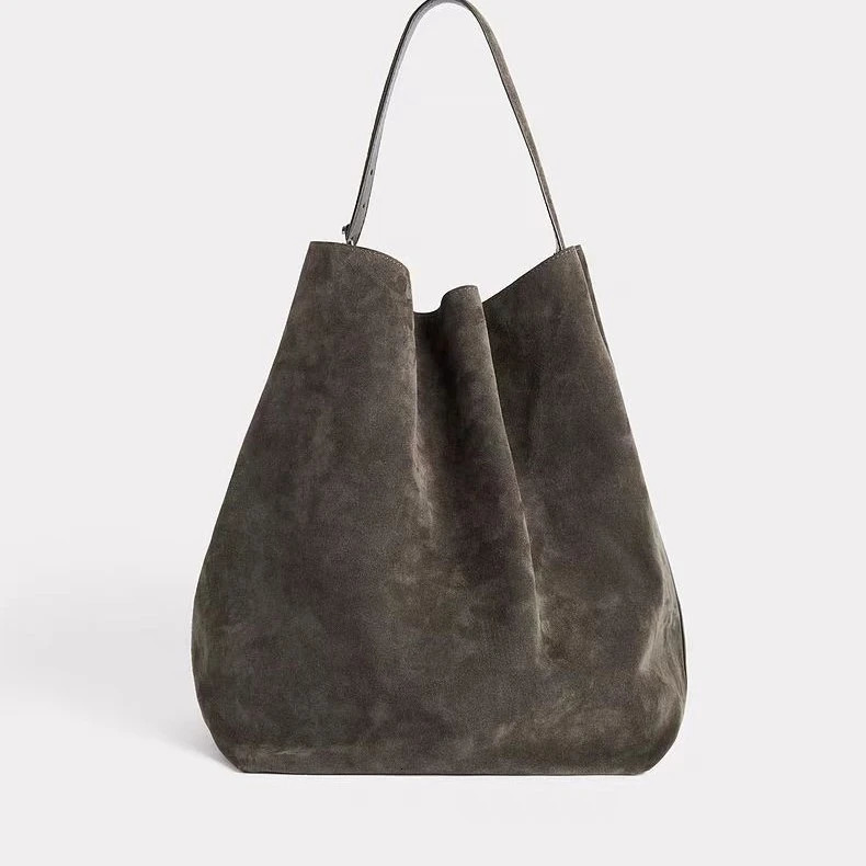 Motingsome Oversized 53cm Big Tote Suede Genuine Leather er Tote Retro Frosted Cowhide Bucket Shoulder Handbag 250628