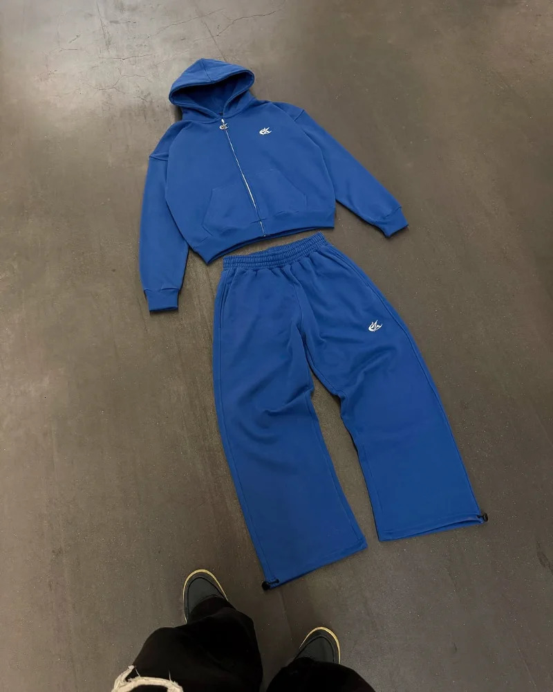 Europe and the United States Vintage Pop Men suit Unique embroidered High Street Harajuku top oversize Fall casual tracksuit 250625