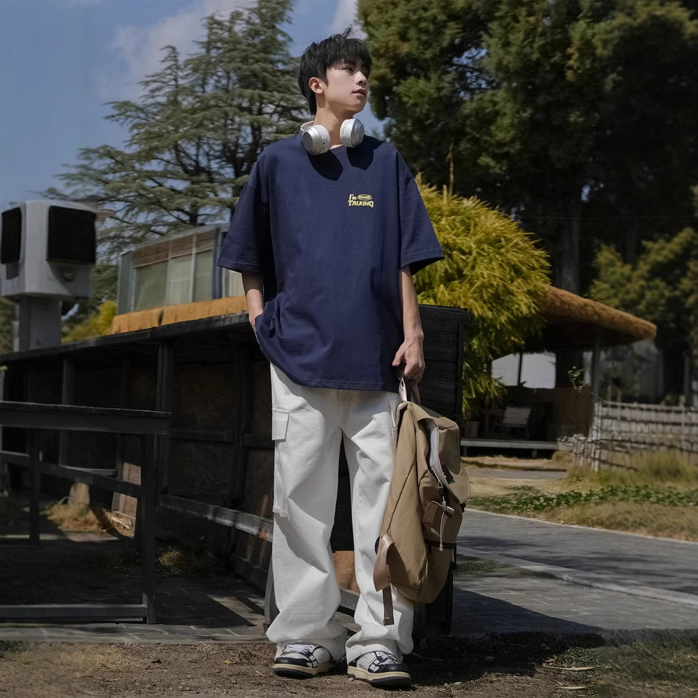 Factory Direct Supply 220g Heavy Cartoon Print Short Sleeve T-shirt Designer Short Sleeves For Men Summer Loose Playful Pure Cotton Half Sleeve Top