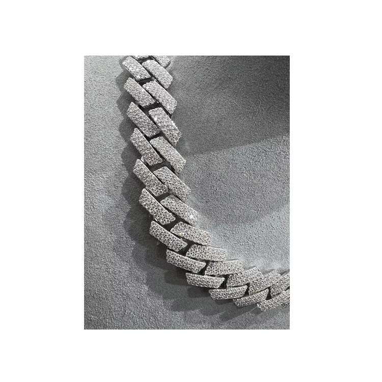 15MM VVS Moissanite Baguettes 925 Sterling Silver 24 Inch Cuban Chain