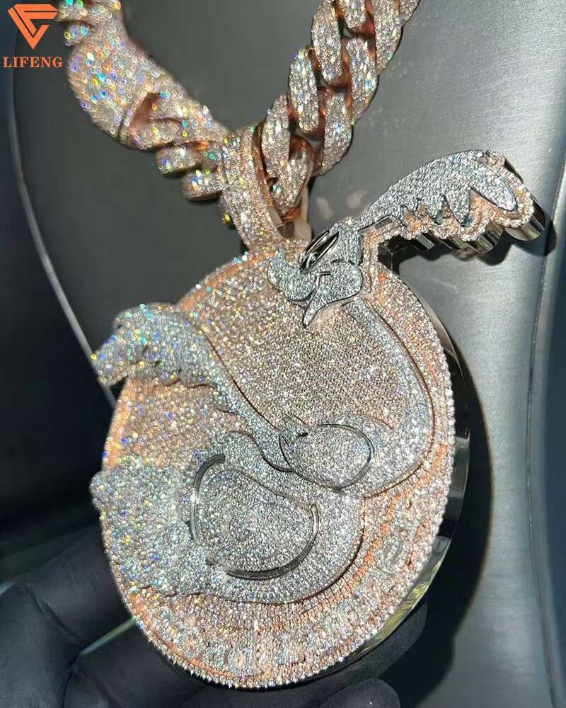 3inch Solid 925 Silver Round Plate Custom Pendant Moissanite Diamond Angel With Money Bag Hip Hop Iced Out Pendant for Chain