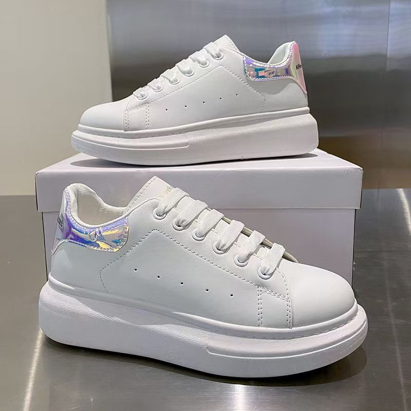 Cowhide Sneakers For Women Casual Shoes Autumn New Thick Soled Flat Height Increasing Casual Sports Shoes Big White Shoes
