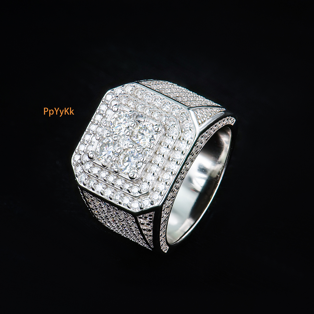 Moissanite Ring GRA Certified Square Frame Halo Diamond Set Hip Hop Style High Quality Fashion Design Men's Gift