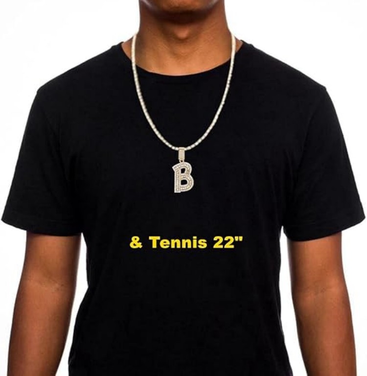 Bling Silver Gold Iced Out Baguette Initial Letter Necklaces for Men Women Big Cz Diamond Capital Letter Pendant A-Z with Rope Tennis Chains