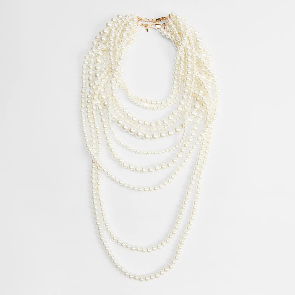 girlgo Zaa MULTI-STRAND FAUX PEARL NECKLACEAutumn Suit Sweater Long Necklace Daily Shopping Wedding Jewelry Accessories 250628