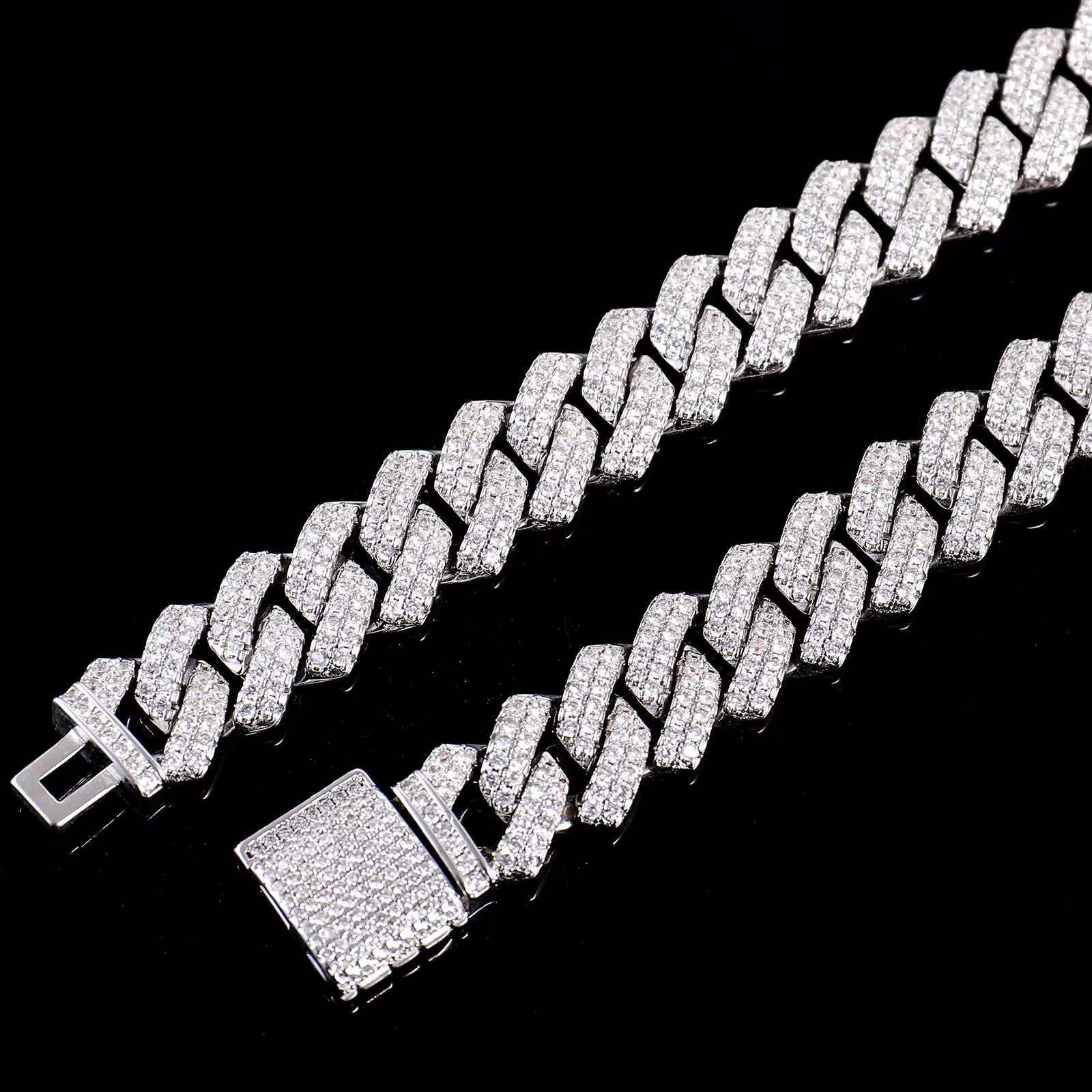 Wholesale 12MM Heavy Cuban Chain Custom Hip Hop Iced Out Jewelry Moissanite Diamond S925 Silver Cuban Chain Bracelets Necklaces