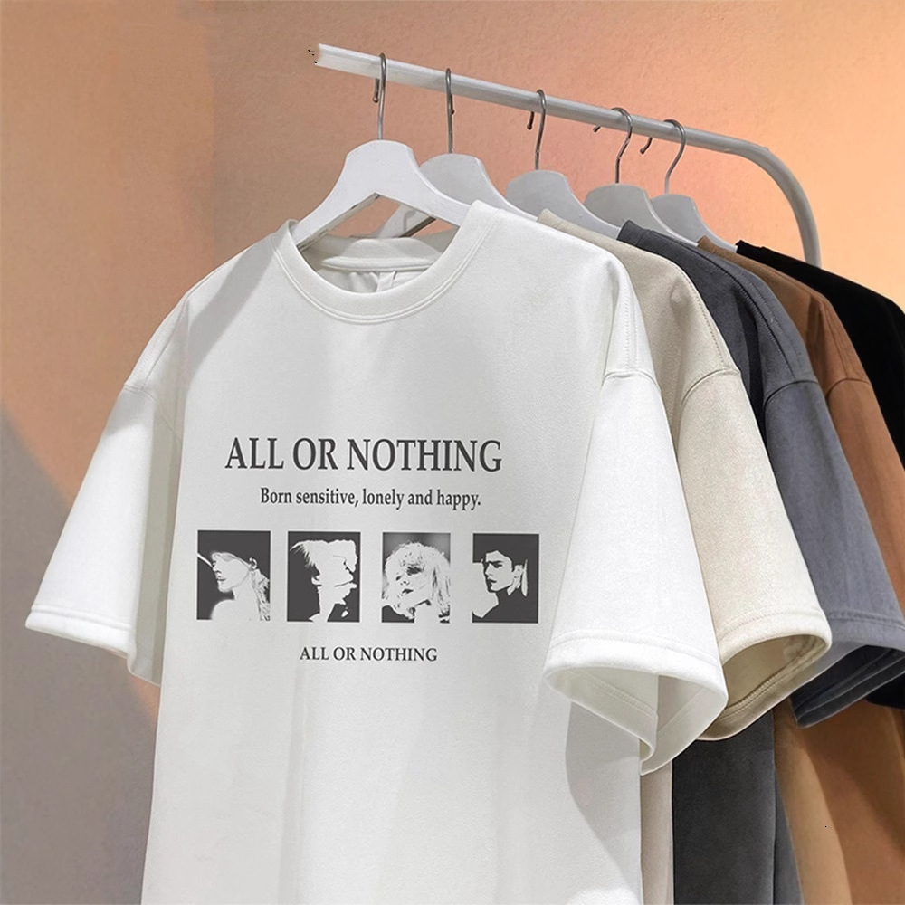 American Heavyweight Suede Round Neck Short Sleeve T-shirt For Designer Short Sleeves Men 2025 Summer Thin Loose Fit Plus Size Versatile Half Sleeve C