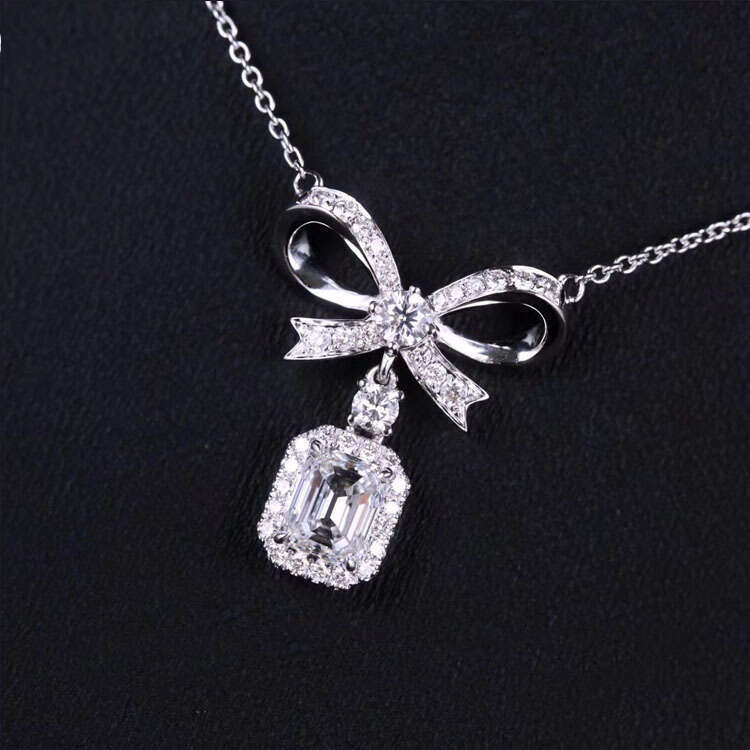 Live Imitation Yellow Bow Pendant for Women PT950 Colored Dia Cluster Morganite Zircon Necklace Jewelry 093