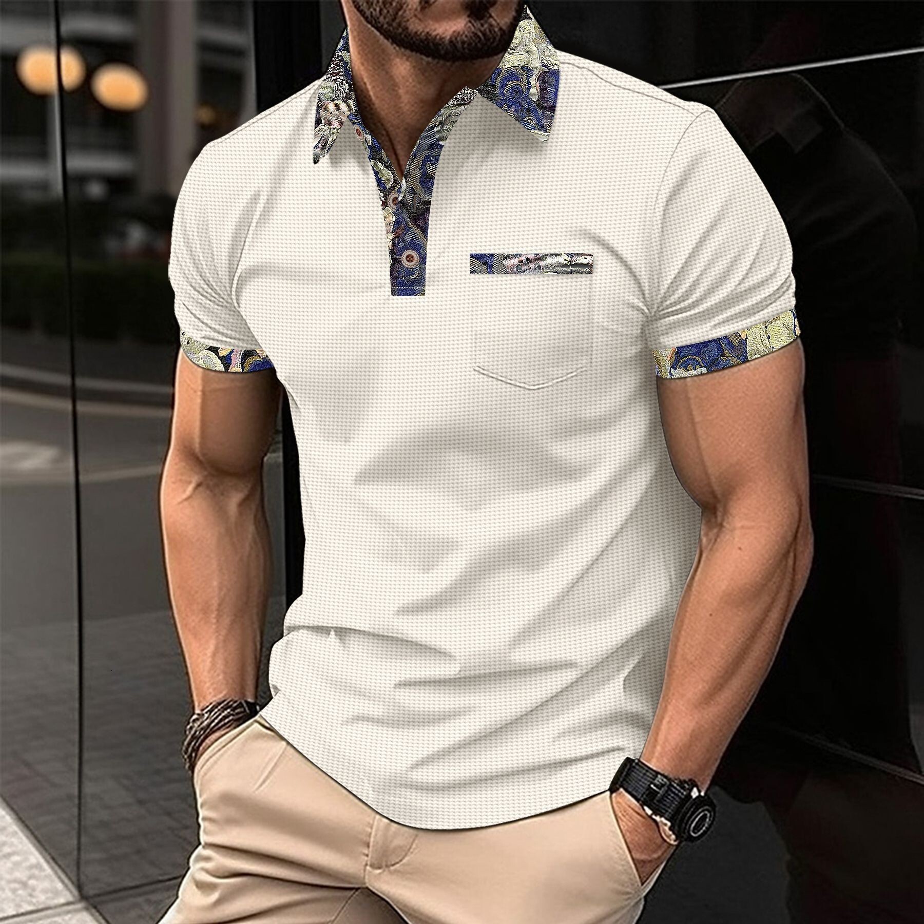 2025 Amazon Cross-border Designer T-shirt Summer New Designer T-shirt Youth Waffle Color Block Pocket Summer Short Sleeves Short Sleeve Casual T-shirt