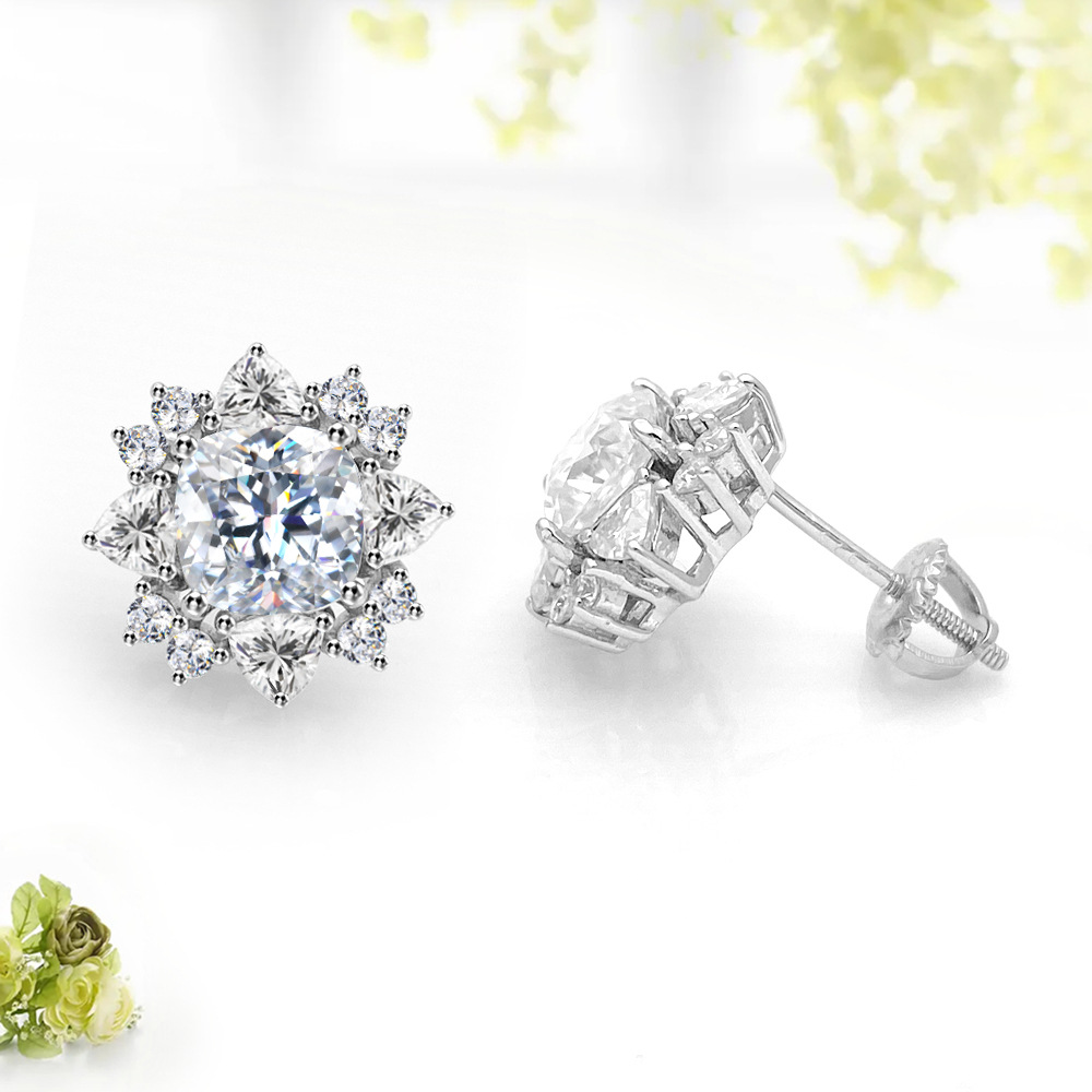 Diamond Tester Certified 925 Sterling Silver Gold Plated VVS Diamond Moissanite Stud Earrings Cluster Earring