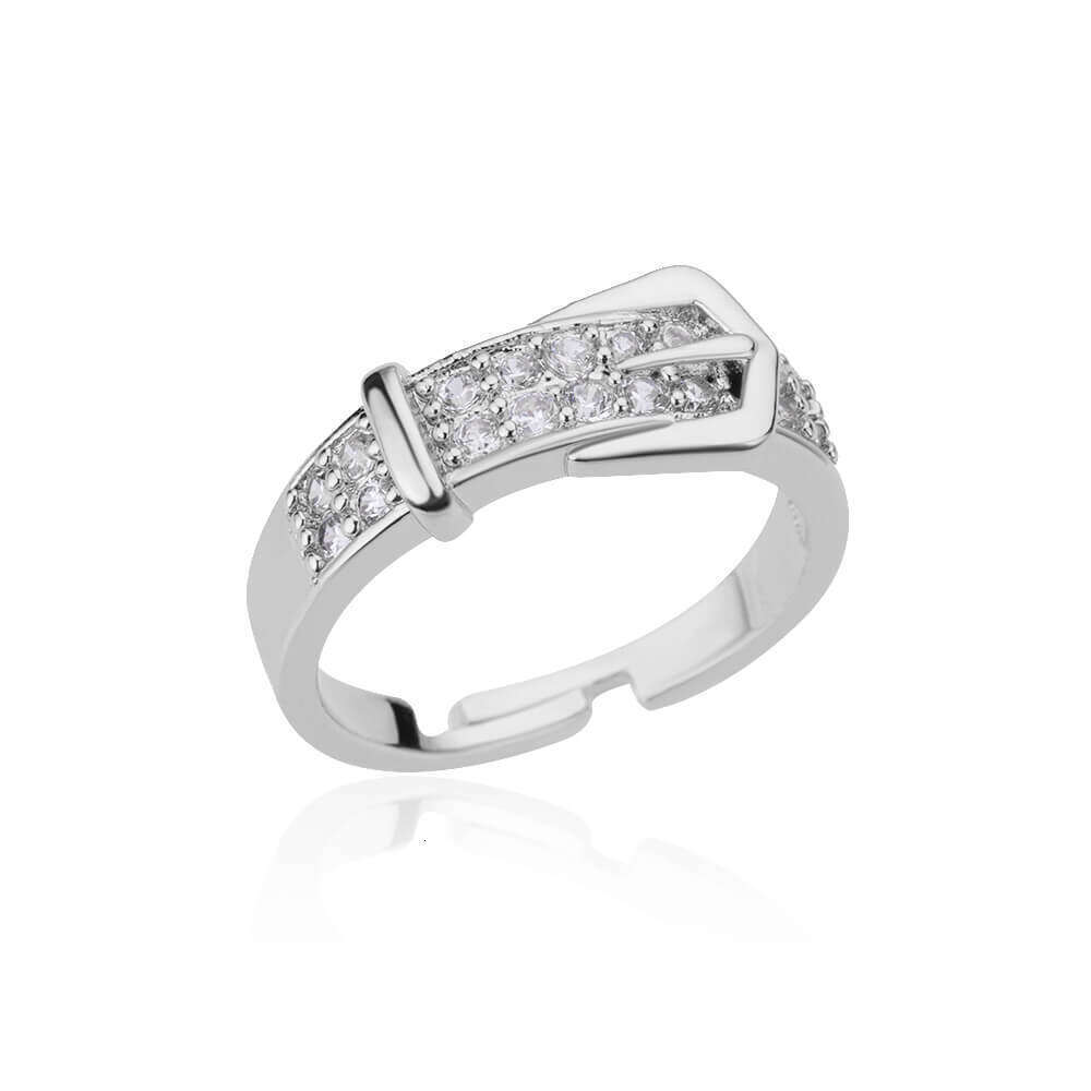 DHCollections European-Style Gold Buckle Ring Adjustable 18K Plated Crystal Band for Women