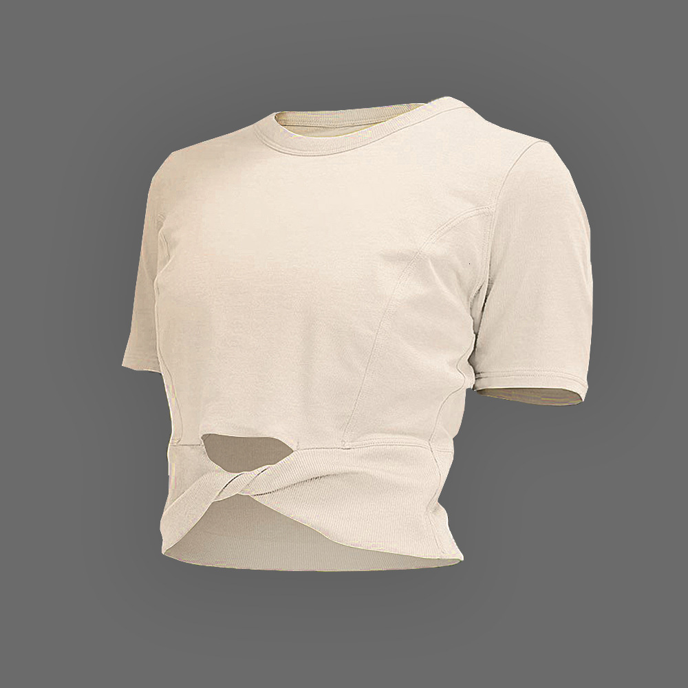 Summer New Camping Women's Cotton Ribbed T-Shirt Sleeve High Waist Short Quick-Dry Yoga Top Outdoor Sports